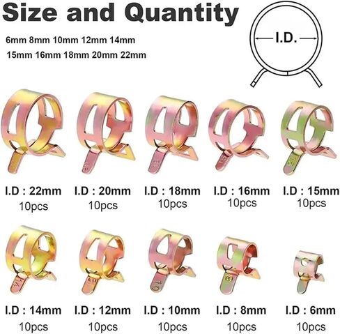 Hose clamp, 10Pcs 4mm-22mm for Choose Fuel Spring Clip Vacuum Silicon Hose Clamp in Saudi Arabia