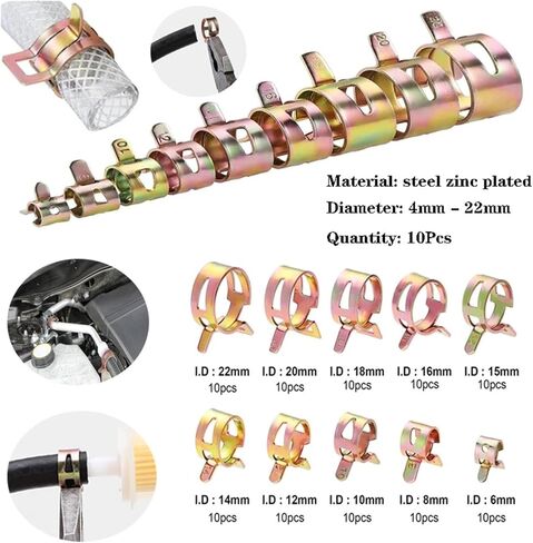 Hose clamp, 10Pcs 4mm-22mm for Choose Fuel Spring Clip Vacuum Silicon Hose Clamp in Saudi Arabia