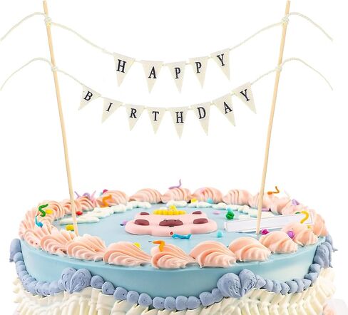 Happy Birthday Banner Cake Topper Set - Reusable for Party Supplies Banner Topper with Flower Custom Happy Birthday Sign for Cake with Floral Decoration in Saudi Arabia