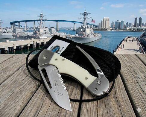 Myerchin AF300P Gen 2 Captain Pro تلاعب سكين وسبايك | مقبض عظمة بيضاء + حبل أمان جلدي إضافي | الصلب البحري الألماني | طقم الإبحار المحترف in Kuwait