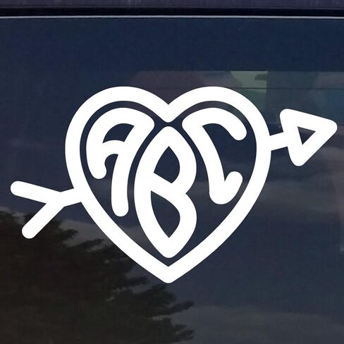 Custom Heart Monogram Initials Vinyl Decal/Bumper Sticker for Cars YETI Cup Laptop (12 Colors) (5"x8") in Saudi Arabia