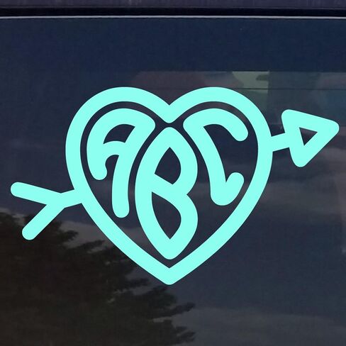 Custom Heart Monogram Initials Vinyl Decal/Bumper Sticker for Cars YETI Cup Laptop (12 Colors) (5"x8") in Saudi Arabia