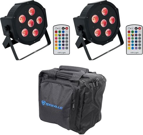 حزمة Rockville Battery PAR 6RF: 2X مصابيح LED RGBWA+UV لاسلكية DMX قابلة لإعادة الشحن مع جهاز تحكم عن بعد RF، حقيبة سفر RLB90 لمصباحين Par ووحدة تحكم وكابلات، 3 عناصر in Kuwait