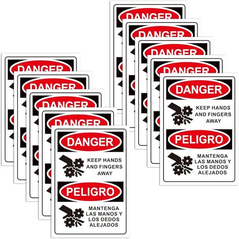 10 PCS DANGER Keep Hands And Fingers Away Safety English + Spanish OSHA Labels - 5 x 3.5 Inch Danger Bilingual Warning Stickers Decal, Vinyl Material for Industrial Machine Equipment in Saudi Arabia