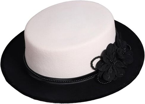 Women's Black/White Dome and Flat Brim Wool Felt Fedora Hat with Flower Beaded Formal Church Cocktail Hats in Saudi Arabia