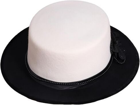 Women's Black/White Dome and Flat Brim Wool Felt Fedora Hat with Flower Beaded Formal Church Cocktail Hats in Saudi Arabia