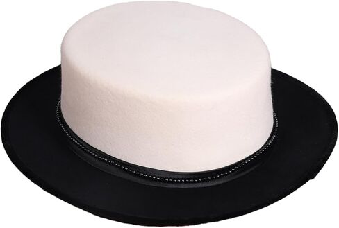 Women's Black/White Dome and Flat Brim Wool Felt Fedora Hat with Flower Beaded Formal Church Cocktail Hats in Saudi Arabia