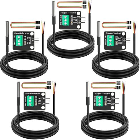 HaoDuoQian 5pcs DS18B20 1m Temperature Sensor High-Accuracy Stainless Steel Temperature Probe with Adapter Board and Jumper Wires in Saudi Arabia