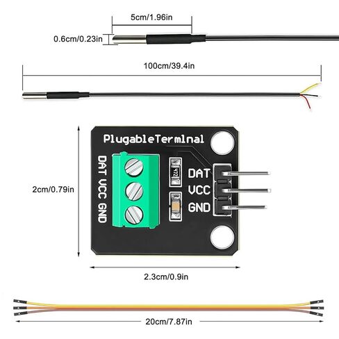 HaoDuoQian 5pcs DS18B20 1m Temperature Sensor High-Accuracy Stainless Steel Temperature Probe with Adapter Board and Jumper Wires in Saudi Arabia