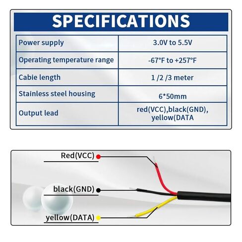 HaoDuoQian 5pcs DS18B20 1m Temperature Sensor High-Accuracy Stainless Steel Temperature Probe with Adapter Board and Jumper Wires in Saudi Arabia