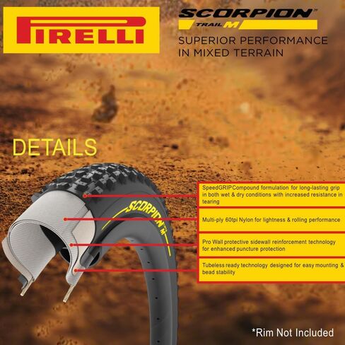 إطار Pirelli Scorpion Sport XC M 29 x 2.4 أسود قابل للطي للدراجات الجبلية - أداء للتضاريس المختلطة، خفيف الوزن ومتين للتضاريس المتنوعة. مع سلسلة مفاتيح بيريللي سكوربيون (عبوتين) in Saudi Arabia