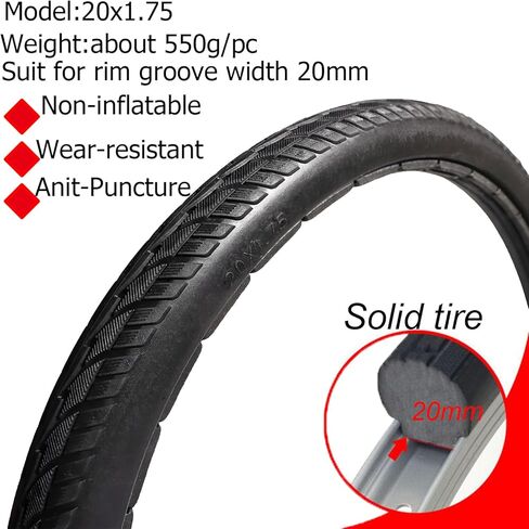 إطارات دراجة صلبة للأطفال مقاس 20 × 1.75 - إطارات دراجات الأطفال مقاومة للثقب ولا يوجد تضخم لدراجات الأولاد والبنات، دراجة الطريق BMX in Kuwait