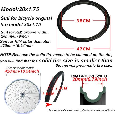 إطارات دراجة صلبة للأطفال مقاس 20 × 1.75 - إطارات دراجات الأطفال مقاومة للثقب ولا يوجد تضخم لدراجات الأولاد والبنات، دراجة الطريق BMX in Kuwait
