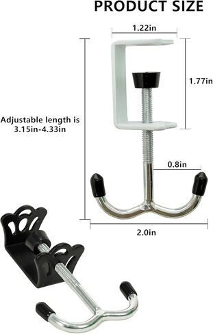 4 Pack Adjustable Under Desk Hooks (2 Black & 2 White), Universal Bag Hanger Fits Most Table Thickness, 100LB Capacity Heavy-Duty Dual Hook for Purse, Backpack, Office Home in Saudi Arabia