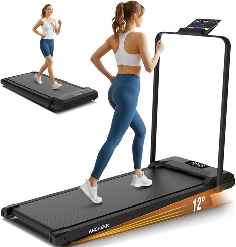 ANCHEER Foldable Treadmill with 12% Incline, 3.0HP Walking Pad Treadmills with Handle Bar, 320LBS Capacity/2S Folding/Widened Belt, Quiet Portable Walking Treadmill Under Desk with LED in Saudi Arabia