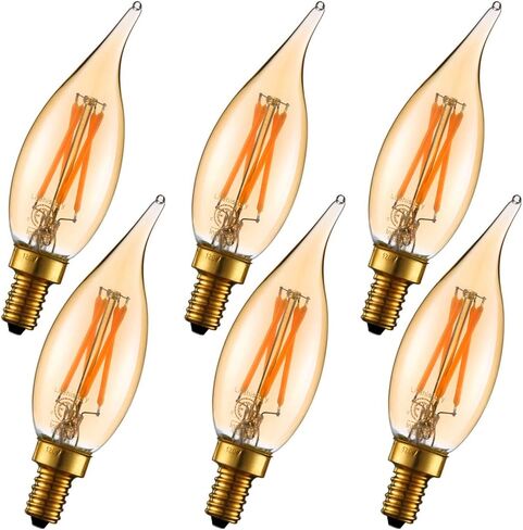 LiteHistory عكس الضوء 4W 2200K العنبر CA10 لمبة LED E12 الشمعدانات LED 250lm، أبيض دافئ، 40W لهب طرف 6 حزمة in Kuwait