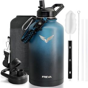 Insulated Water Bottle 64 oz, Triple-layered/Vacuum Stainless Steel (Cold for 48 Hrs), Half Gallon Large Water Jug with Paracord Handle, Straw & Spout Lids, Leakproof & BPA-Free, Indigo/Black in Saudi Arabia