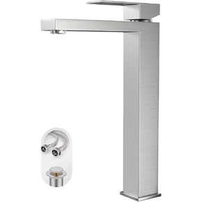 Phiestina Brushed Gold Tall Bathroom Faucet Single Handle Vessel Sink Faucet Vanity Bathroom Faucet Above countertop Sink with Water Supply Hose and Pop Up Sink Drain,BF3530P-BG-V in Kuwait