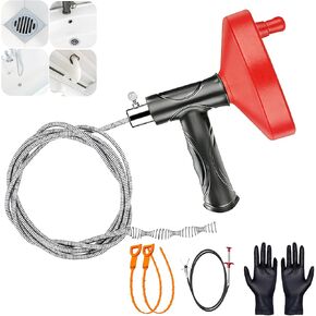 استنزاف ثعبان اوجير 33 قدم، السباكة ثعبان استنزاف الشعر تسد ​​أداة إزالة، الثقيلة ثعبان اوجير، بالوعة فك انسداد استنزاف أداة تنظيف للحمام المطبخ حوض الاستحمام استنزاف مزيل انسداد مع قفازات in Kuwait