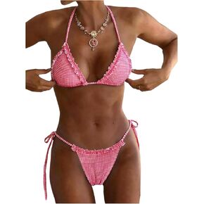 طقم بيكيني نسائي من MakeMeChic منقطة مثلث ثونغ بيكيني من القماش القطني لطيف ملابس السباحة in Kuwait