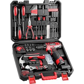 PULITUO Drill Set, 148-Piece Home Tool Set with 12V Pink Cordless Drill, Hand Tool Kits, and Tool Box, Suitable for Men, Women, and DIY Enthusiasts for Home Improvement. in Kuwait