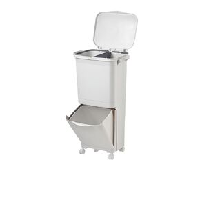 Large Dual Trash & Recycling Bin with Wheels – Tall Kitchen Trash Can with Lid, Double Trash Can Kitchen Design for Dry/Wet Separation, Easy-Move PP Garbage Can for Kitchen, Living Room (White), 38L in Kuwait