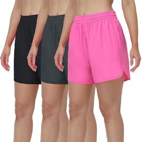 HOPLYNN 3 Pack Womens 5" Athletic Running Shorts Quick Dry Workout Short with Pocket Lightweight Gym Shorts for Women in Kuwait