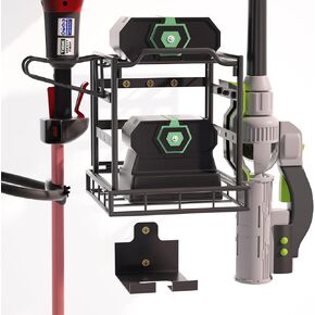 Power Tool Organizer Wall Mount, Lawn Tool Storage Rack for Leaf Blower, Weed Eater, Battery, Charger - Yard Tool Storage Organizer with Storage Hook for Hanging Basement Garage Trimmer/Tool (Black) in Kuwait