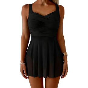 Aidonger One Piece Scalloped Mesh Swimdress Modest Swimsuit for Women with Skirt Tummy Control Bathing Suit Slimming Swimwear in Saudi Arabia