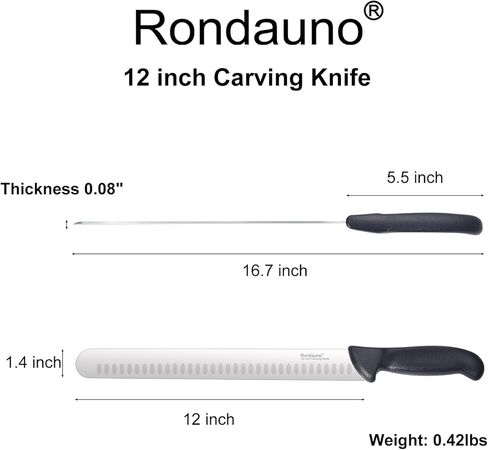 سكين رونداونو بريسكيت، سكين نحت اللحوم مع سكاكين تقطيع حادة للغاية مقاس 12 بوصة لتقطيع الشواء والديك الرومي والشواء، مصنوع من الفولاذ المقاوم للصدأ عالي الكربون in Kuwait