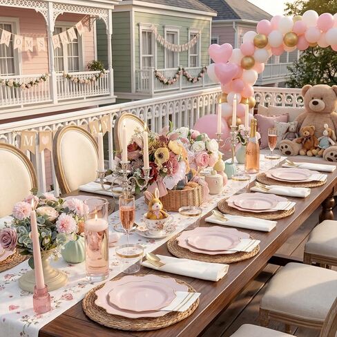 WDF 175Pcs Pink Plastic Plates - Pink and Gold Plates Disposable 25guest Plastic Dinnerware Ideal for Bridal Shower/Wedding/Baby Shower/Spring/Mother's Day in Saudi Arabia