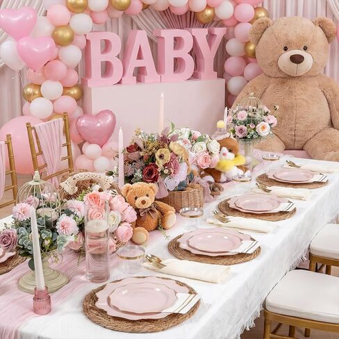 WDF 175Pcs Pink Plastic Plates - Pink and Gold Plates Disposable 25guest Plastic Dinnerware Ideal for Bridal Shower/Wedding/Baby Shower/Spring/Mother's Day in Saudi Arabia
