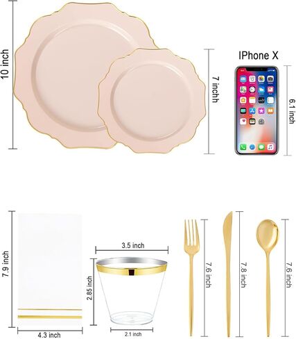 WDF 175Pcs Pink Plastic Plates - Pink and Gold Plates Disposable 25guest Plastic Dinnerware Ideal for Bridal Shower/Wedding/Baby Shower/Spring/Mother's Day in Saudi Arabia
