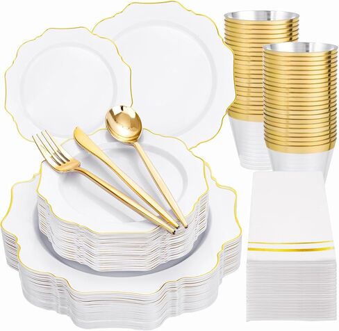 WDF 175Pcs Pink Plastic Plates - Pink and Gold Plates Disposable 25guest Plastic Dinnerware Ideal for Bridal Shower/Wedding/Baby Shower/Spring/Mother's Day in Saudi Arabia