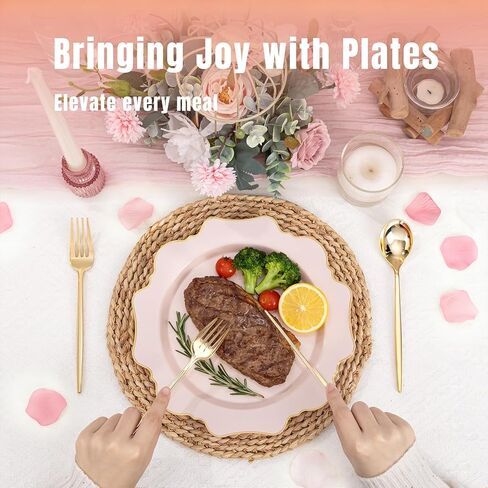 WDF 175Pcs Pink Plastic Plates - Pink and Gold Plates Disposable 25guest Plastic Dinnerware Ideal for Bridal Shower/Wedding/Baby Shower/Spring/Mother's Day in Saudi Arabia