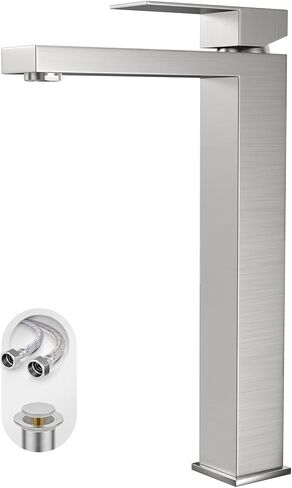 صنبور حمام طويل مصقول ذهبي من فيستينا، صنبور حوض بمقبض واحد، صنبور حمام فاخر فوق حوض سطح الطاولة مع خرطوم إمداد المياه وصرف حوض منبثق، BF3530P-BG-V in Kuwait