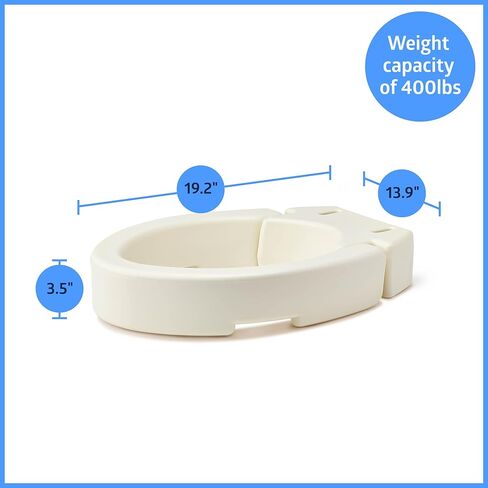 Medline Elongated Hinged Toilet Seat Riser, 3.5 inch, 400 lb Weight Capacity, White - Ideal Mobility Aid for Elderly, Disabled, and Medical Patients, Enhances Bathroom Safety in Saudi Arabia