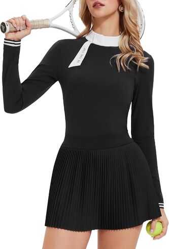 طقم تنورة تنس من قطعتين من AFZ للنساء بأكمام طويلة وسحاب خلفي وتنورة عالية الخصر مطوية للجولف، كرة بيكلبول in Kuwait