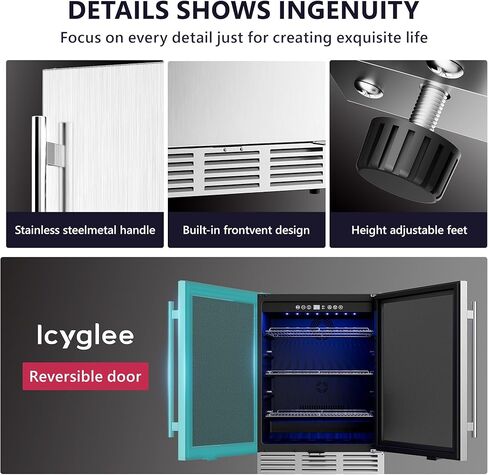 ثلاجة مشروبات Icyglee مقاس 24 بوصة، ثلاجة مشروبات 180 علبة تحت الطاولة مع الفولاذ المقاوم للصدأ للاستخدام المنزلي والفناء، ثلاجة خارجية للصودا والبيرة والنبيذ in Kuwait