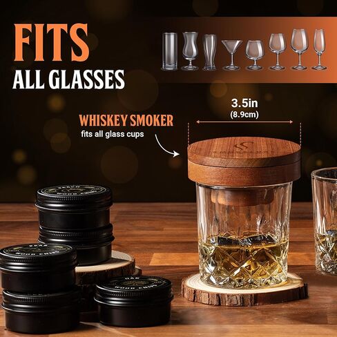 Whiskey Smoker Kit with 8 Wood Chip Flavors - Premium Bourbon Smoker Kit Set with Glasses, Stainless Steel Ice Cubes, Refillable Torch Lighter & Custom Wood Box - Birthday Gifts for Men in Saudi Arabia