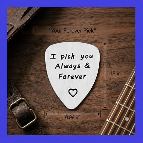 اختيار جيتار من الفولاذ المقاوم للصدأ منقوش - تصميم "I Pick You Alway Forever" مع رمز القلب - هدية مثالية لعيد الميلاد، والكريسماس، وعيد الأب، وهدية الجيتار لصديقك، والزوج، والموسيقي in Saudi Arabia