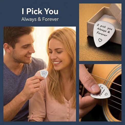 اختيار جيتار من الفولاذ المقاوم للصدأ منقوش - تصميم "I Pick You Alway Forever" مع رمز القلب - هدية مثالية لعيد الميلاد، والكريسماس، وعيد الأب، وهدية الجيتار لصديقك، والزوج، والموسيقي in Saudi Arabia