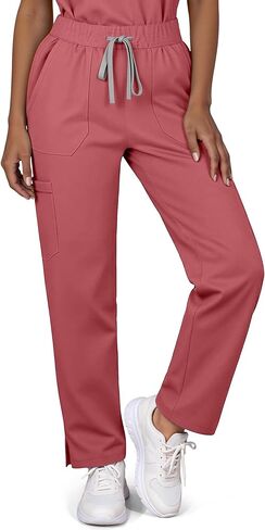 طقم سكراب للنساء - طقم زي طبي برقبة على شكل حرف V وبنطلون بأرجل مستقيمة، 9 جيوب، قصة ضيقة، حزام متعدد الاستخدامات in Kuwait