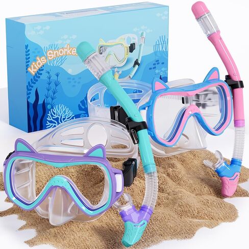 2025 مجموعة Snorkel Kids Kids Conten ، ألوان الباستيل ، معدات الغطس الزجاجية المضادة للطفر للأطفال الذين تتراوح أعمارهم بين 6 سنوات وما فوق-مثالية لأعياد الميلاد أو احتفالات التخرج! in Saudi Arabia