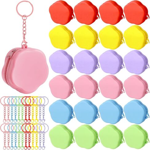 24 Set Valentines Day Heart Shaped Purse Silicone Pouch Coin Purse Small Change Wallets Cute Mini Bag with Keychain Zipper for Women Valentines Party Favors Exchange Gift Birthday Supplies in Saudi Arabia
