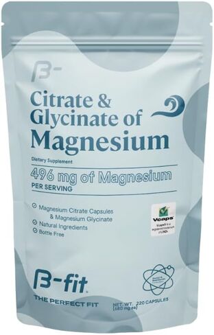 B-FIT B Magnesium Glycinate & Citrate - Supports Sleep and Muscle Recovery - Vegan - 496 mg -220 Capsules - 2 Month Supply in Saudi Arabia
