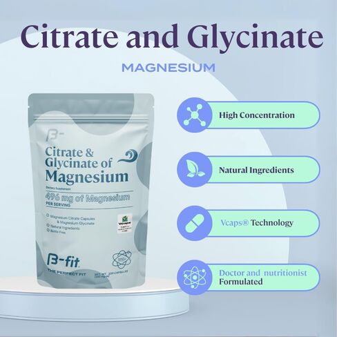 B-FIT B Magnesium Glycinate & Citrate - Supports Sleep and Muscle Recovery - Vegan - 496 mg -220 Capsules - 2 Month Supply in Saudi Arabia