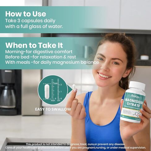 Magnesium Citrate Capsules for Constipation & Sleep Support - Vegan Magnesium Citrate Supplement with Vitamin B6 & L-Theanine for High Absorption - 120 Capsules, Non-GMO in Saudi Arabia