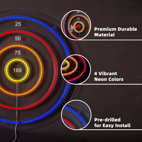 LED Light Up Dartboard with Safe Suction Cup Darts, LED Dartboard with Backlight for Kids, Teens & Adults, USB Powered Game Room Wall Decor for Family Fun in Saudi Arabia