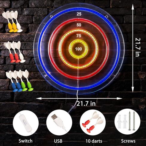 LED Light Up Dartboard with Safe Suction Cup Darts, LED Dartboard with Backlight for Kids, Teens & Adults, USB Powered Game Room Wall Decor for Family Fun in Saudi Arabia